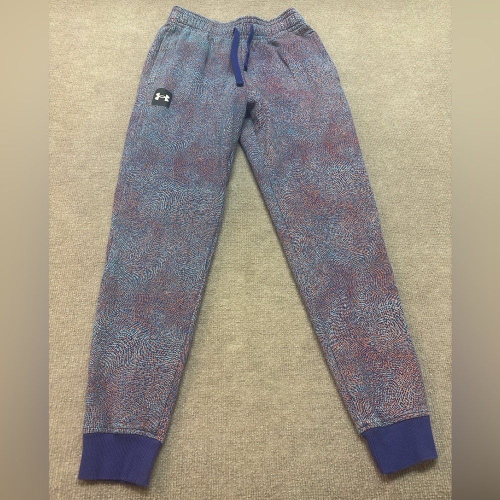 Under Armour Fleece Jogger Pants Blue Orange Speckled Small 0748